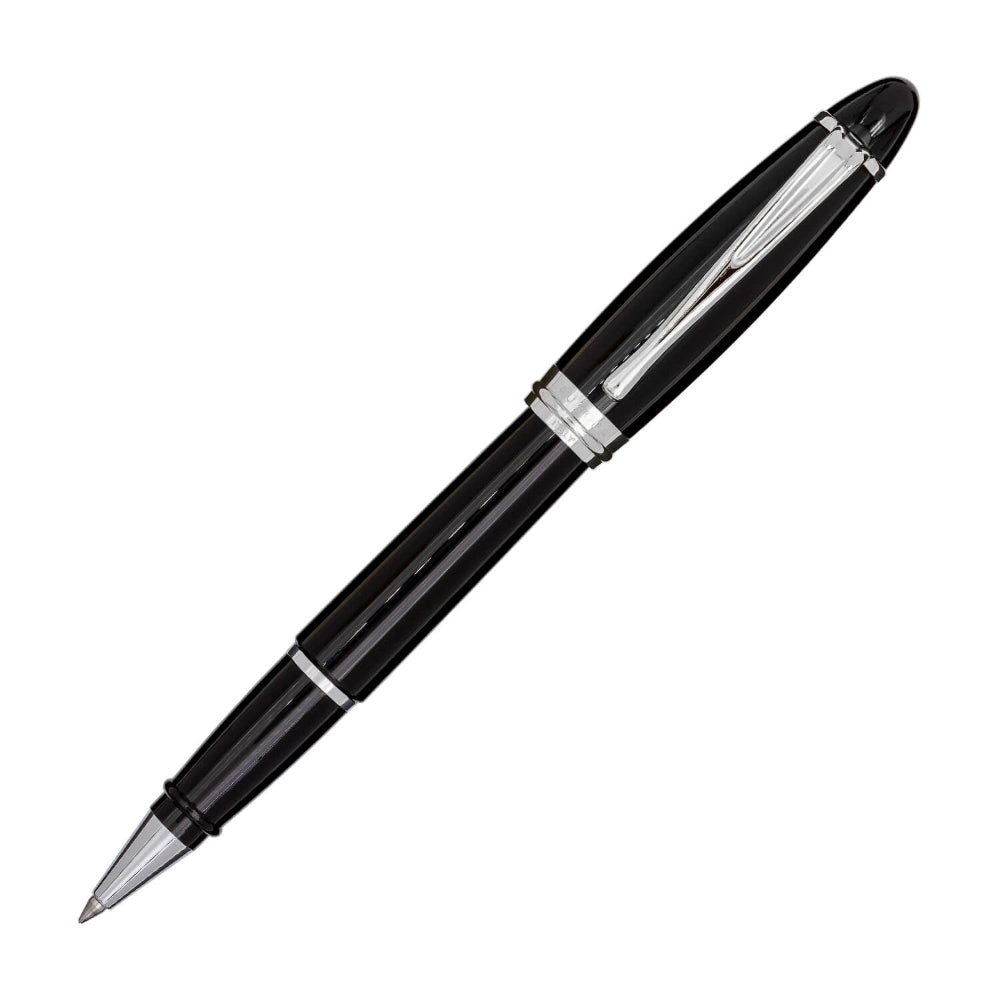 Discover the Aurora Ipsilon Pen. Roller pen, with black resin cap and barrel, chrome trims.