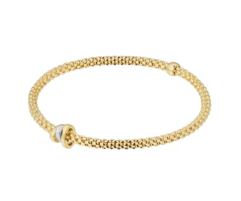 Fope 18KT Yellow Gold Flex'it Bracelet with Diamonds