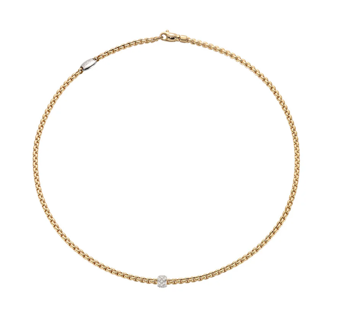 Fope 18KT Yellow Gold Necklace with Diamond Pave Pendant