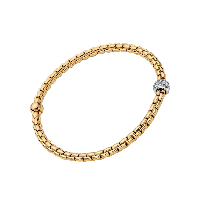 Fope Diamond Pave Flex'it Bracelet Yellow + White Gold