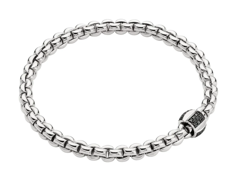 Fope White Gold Flex`It Bracelet with Black Diamond Pave