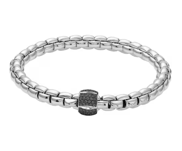 Fope White Gold Flex`It Bracelet with Black Diamond Pave
