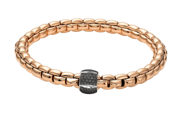 Fope Rose Gold Flex`It Bracelet with Black Diamond Pave