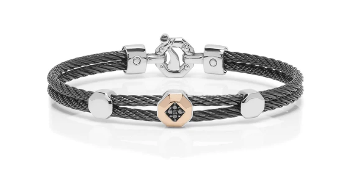 Baraka Stainless Steel Bracelet with 18KT Rose Gold and Diamonds