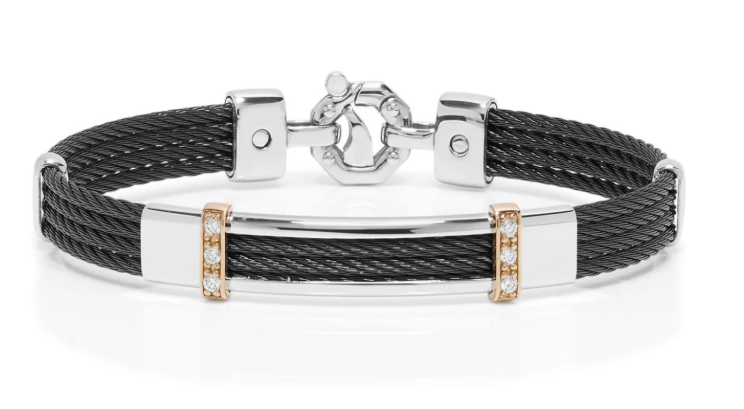 Baraka Black Stainless Steel Cable Bracelet with 18KT Rose Gold & White Diamonds