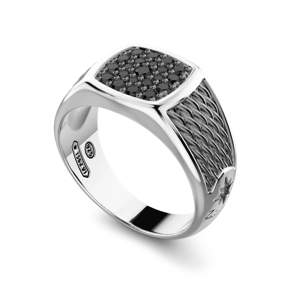 Silver Signet Ring with Black Stones