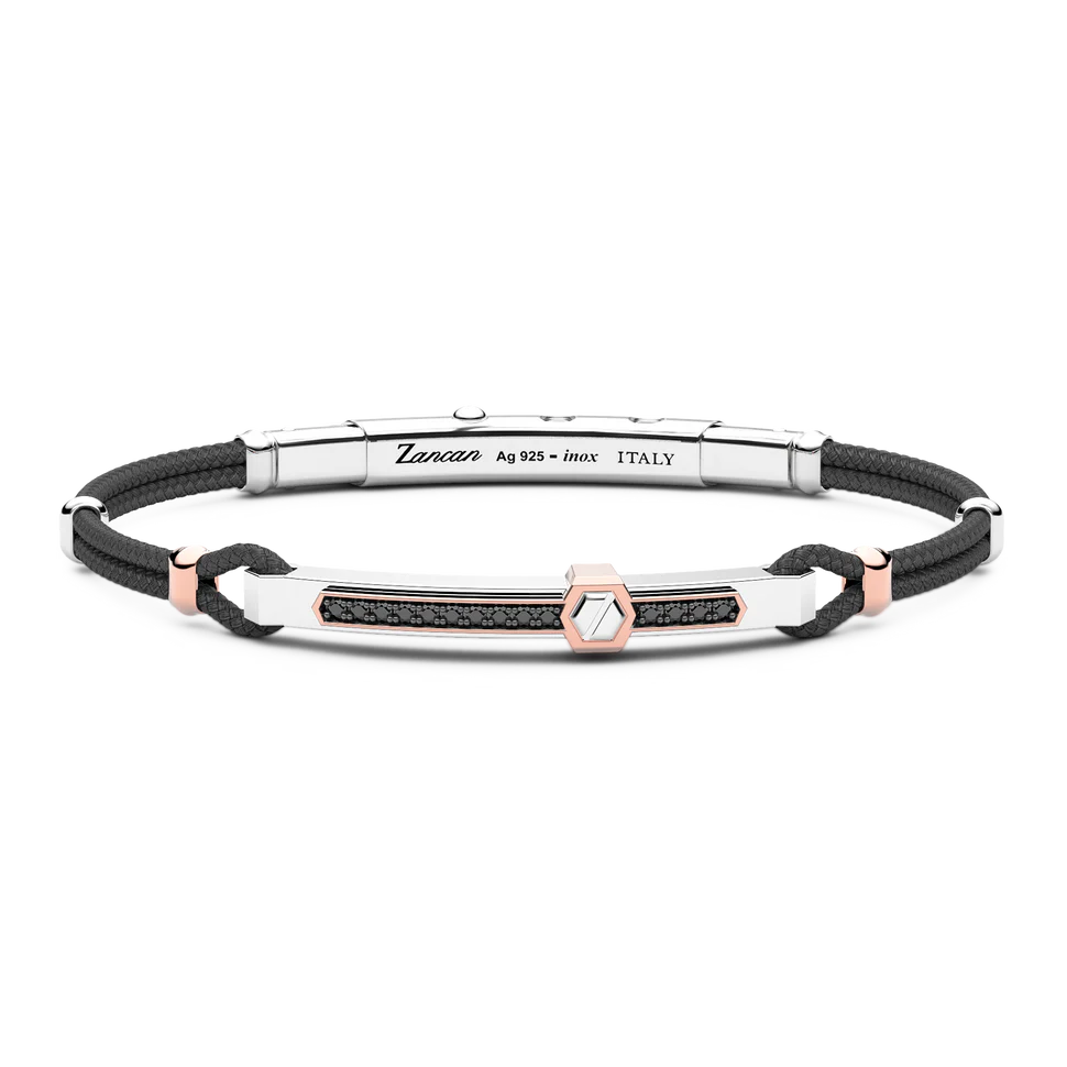 Silver Bracelet with 18K Gold Inserts, Stones and Kevlar