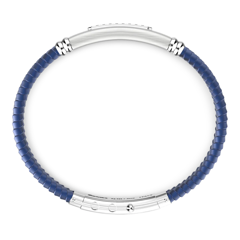 Blue Silicone Bracelet with Silver Tag & Black Stones