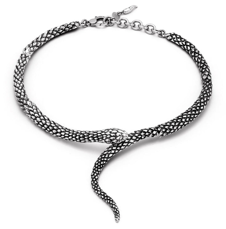 Discover the Giovanni Raspini Snake Necklace. Elegant sterling silver snake necklace featuring intricate detailing and a fluid, sinuous design.