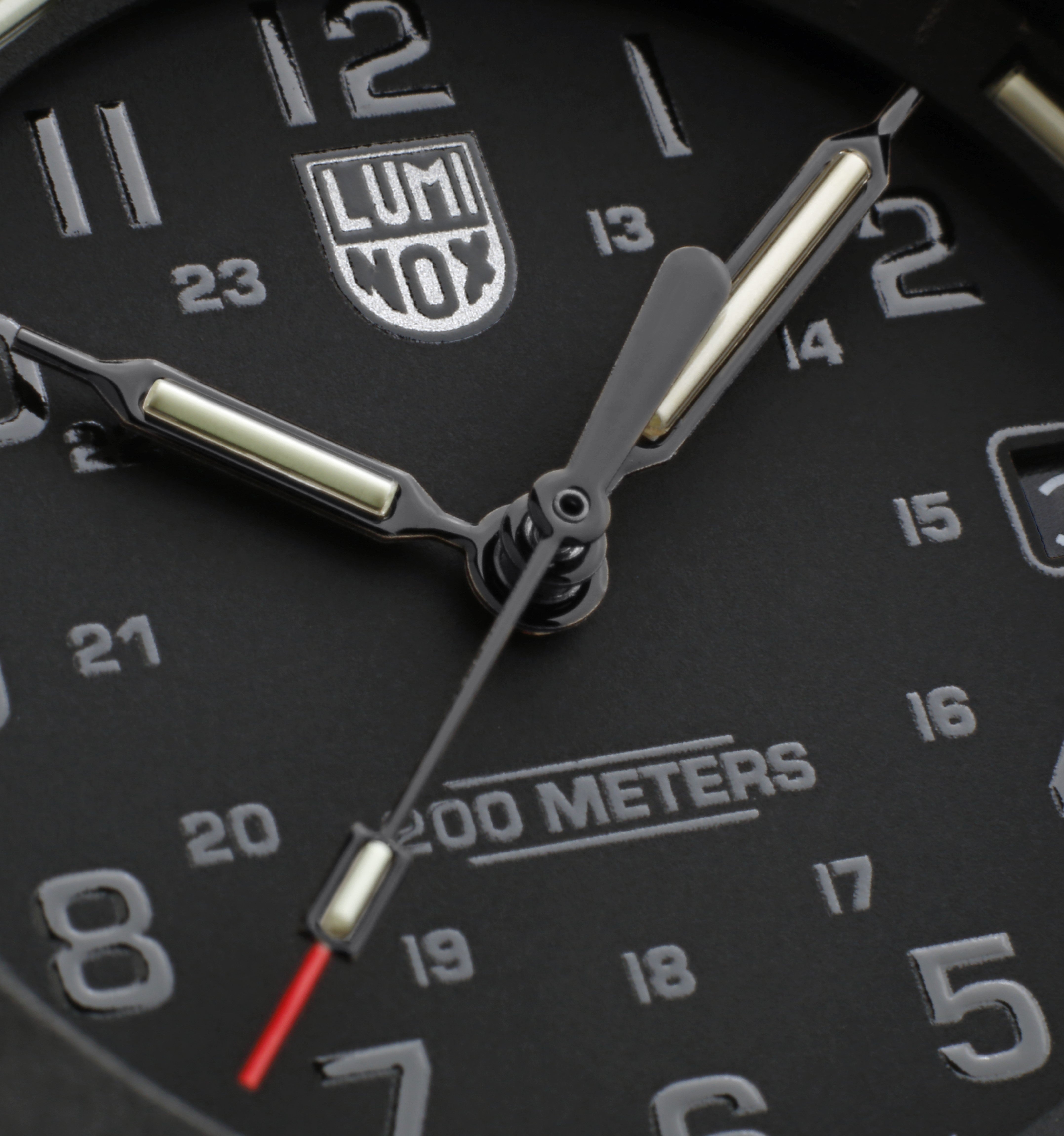 Alternate product view of the Luminox Canada Navy SEAL 3001.EVO.BO.S Swiss Watch. Navy SEALs Main Characteristics Swiss Made Constant glow for up to 25 years in any light condition 43mm Diameter 200 meters Water Resistance, 20 ATM, 660 feet, individually tested RONDA 515 HH6 Movement 395/50 months Battery Life CARBONOX™ Case CARBONOX™, uni-directional rotational Bezel, fitted at 12h with a protected colored light tube and sapphire crystal 316L Stainless Steel Back Case Hardened mineral crystal