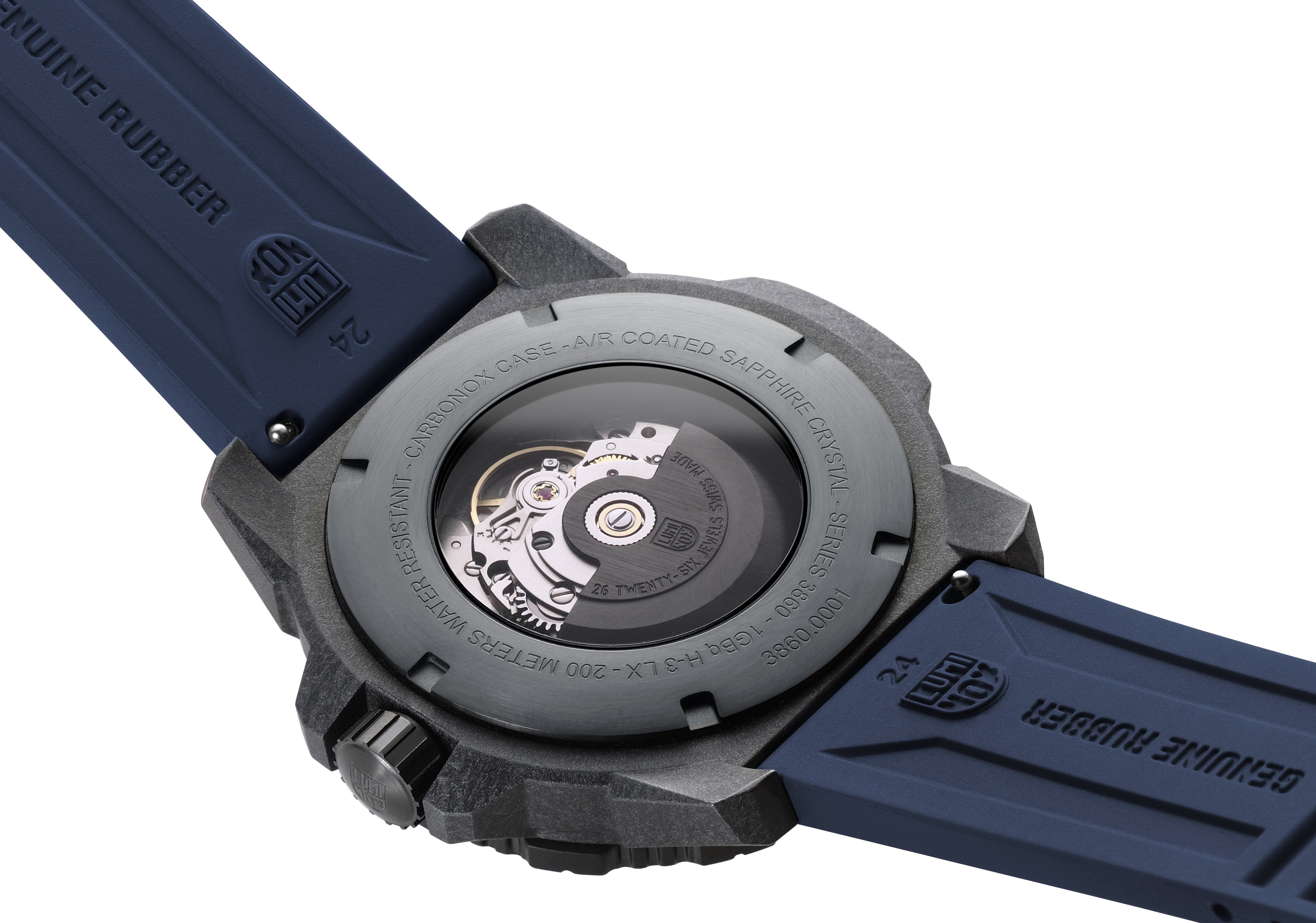 Alternate product view of the Luminox Canada Master Carbon SEAL Automatic XS.3863 Swiss Watch. 3860 SERIES, 45 mm - Swiss Automatic Movement - CARBONOX™+ is three times lighter than titanium - Superior Tensile Strength and scratch resistance Main Characteristics  Swiss Made Constant glow for up to 25 years in any light condition 45mm Diameter 200 meters Water Resistance, 20 ATM, 660 feet, individually tested Swiss Automatic Movement – SELLITA SW 220-1 CARBONOX™+ Case 316L Stainless Stee