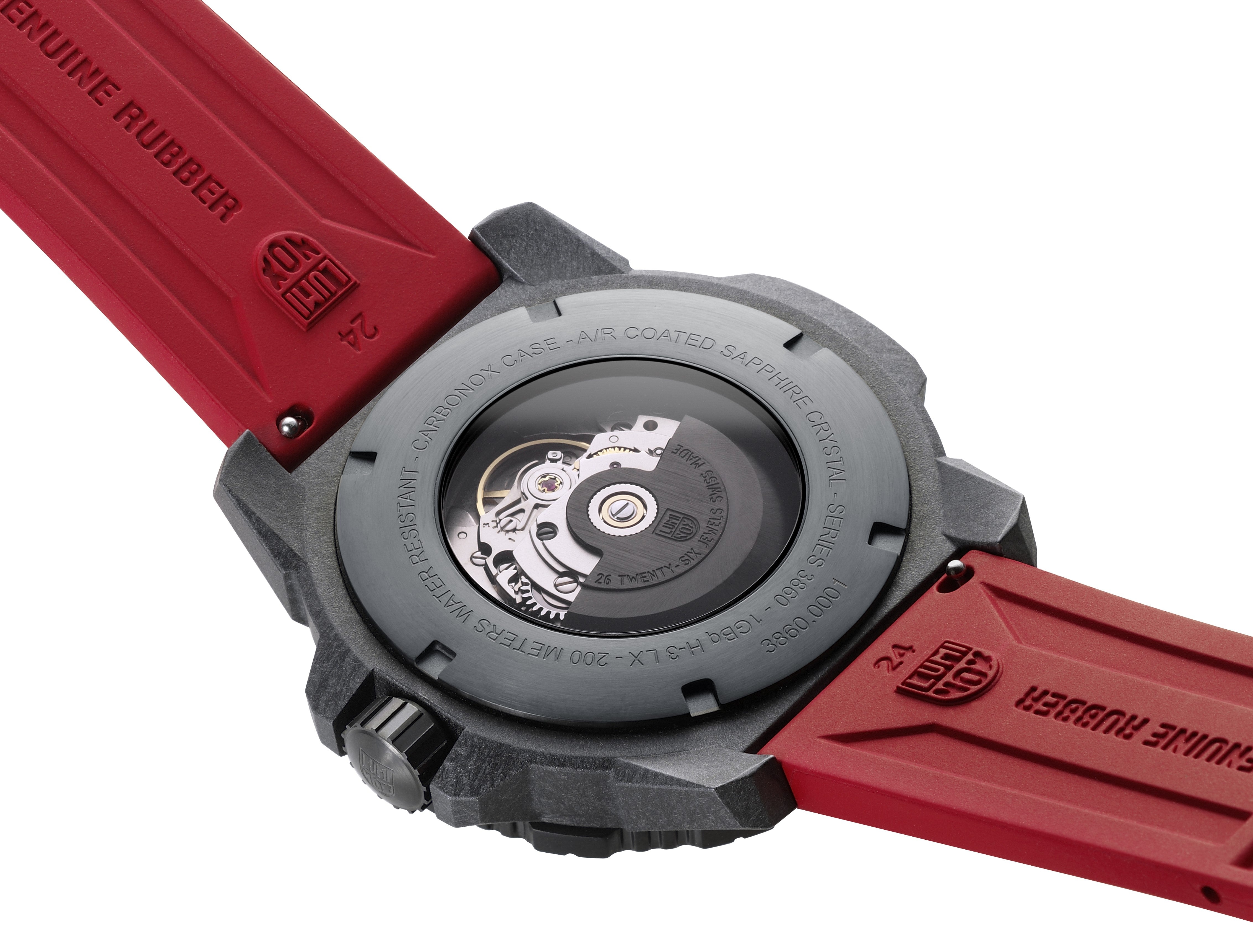Alternate product view of the Luminox Canada Master Carbon SEAL Automatic XS.3875 Swiss Watch. 3860 SERIES, 45 mm - Swiss Automatic Movement - CARBONOX™+ is three times lighter than titanium - Superior Tensile Strength and scratch resistance Main Characteristics  Swiss Made Constant glow for up to 25 years in any light condition 45mm Diameter 200 meters Water Resistance, 20 ATM, 660 feet, individually tested Swiss Automatic Movement – SELLITA SW 220-1 CARBONOX™+ Case 316L Stainless Stee