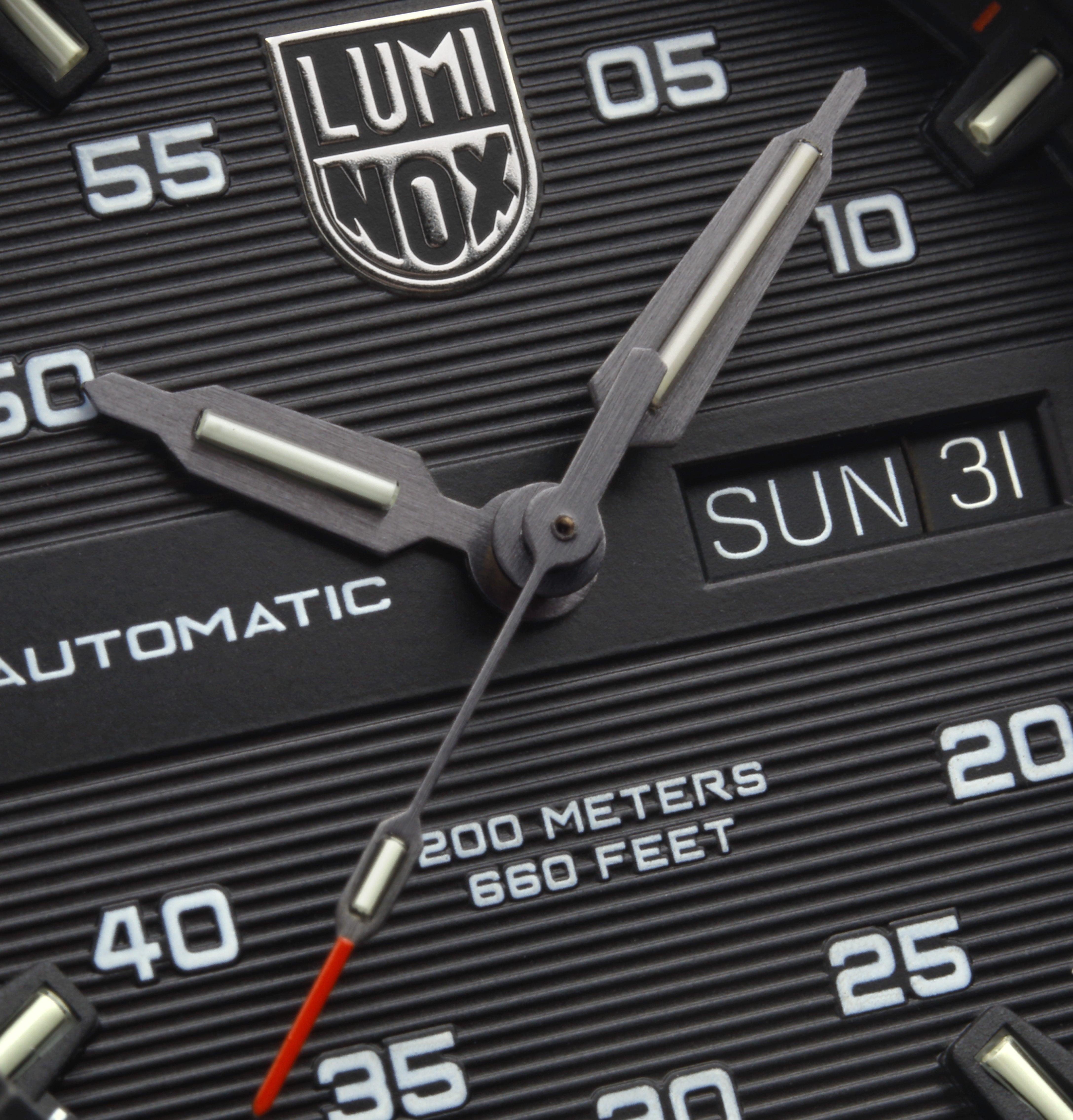 Alternate product view of the Luminox Canada Master Carbon SEAL Automatic XS.3875 Swiss Watch. 3860 SERIES, 45 mm - Swiss Automatic Movement - CARBONOX™+ is three times lighter than titanium - Superior Tensile Strength and scratch resistance Main Characteristics  Swiss Made Constant glow for up to 25 years in any light condition 45mm Diameter 200 meters Water Resistance, 20 ATM, 660 feet, individually tested Swiss Automatic Movement – SELLITA SW 220-1 CARBONOX™+ Case 316L Stainless Stee