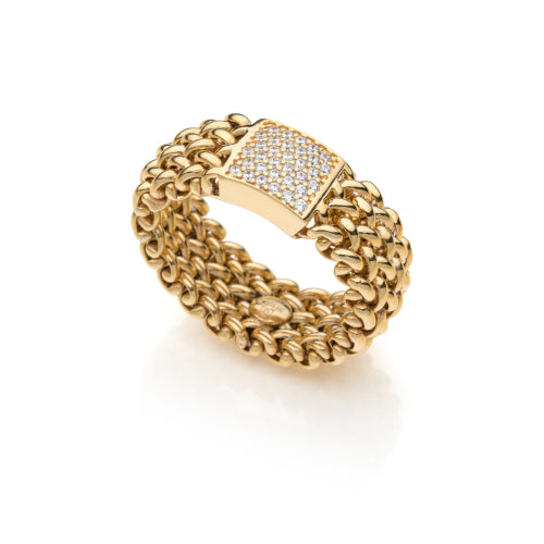 Discover the Unoaerre Chicco Ring with Cubic Zirconia. Gold-plated silver ring with cubic zirconia pavé, Chicco collection.