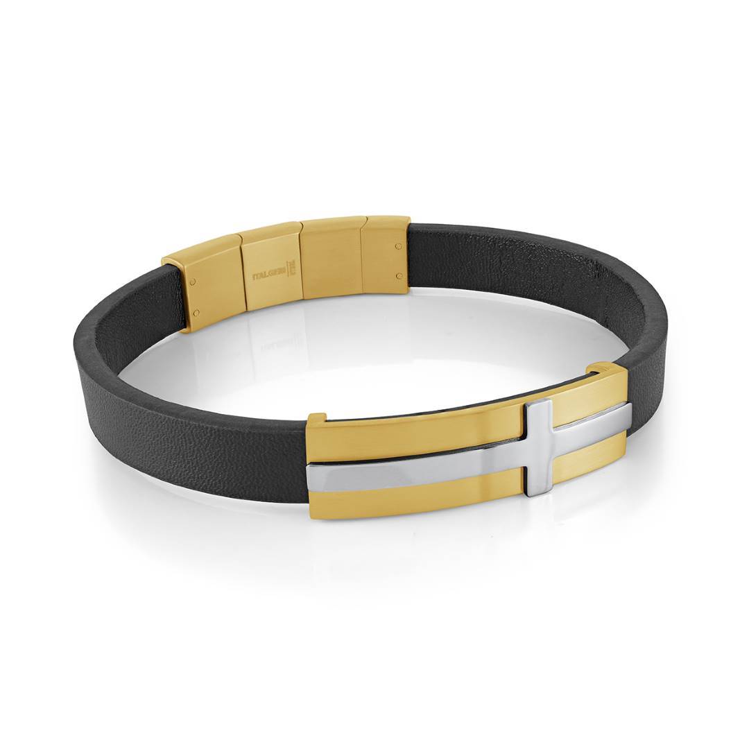 10.3MM LEATHER & CROSS BRACELET