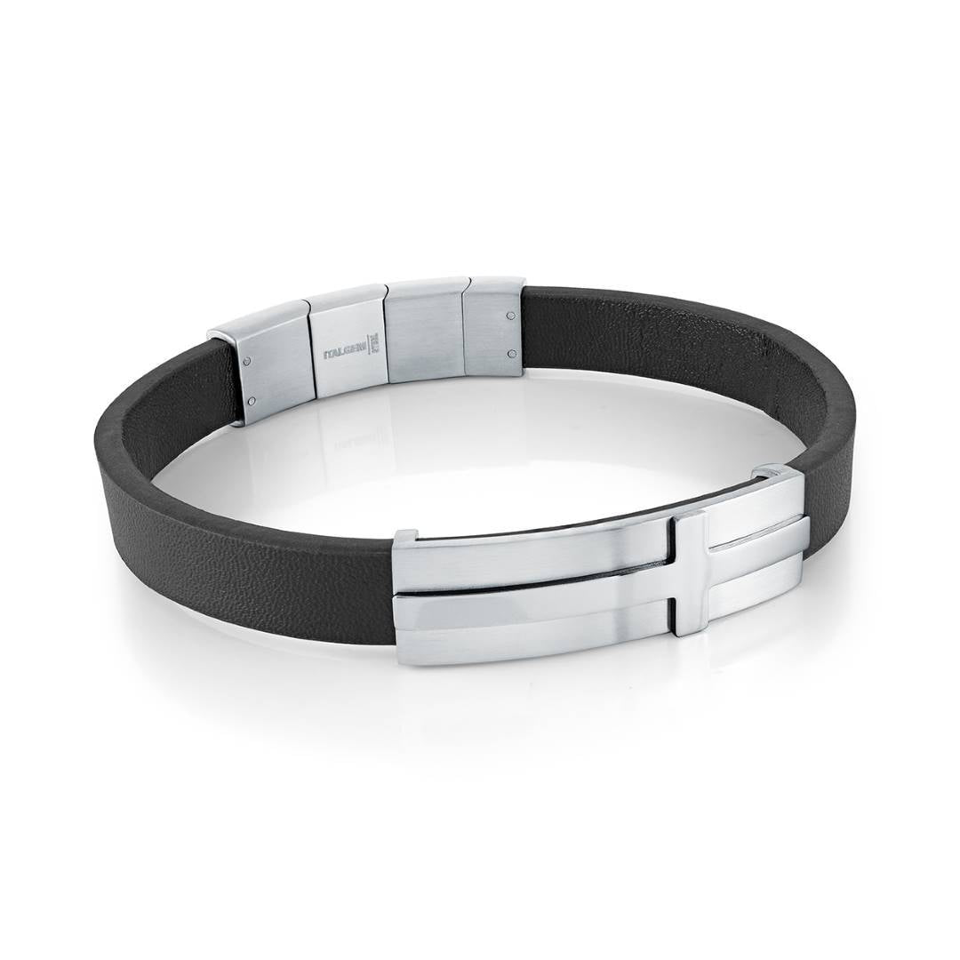 10.3MM LEATHER & CROSS BRACELET