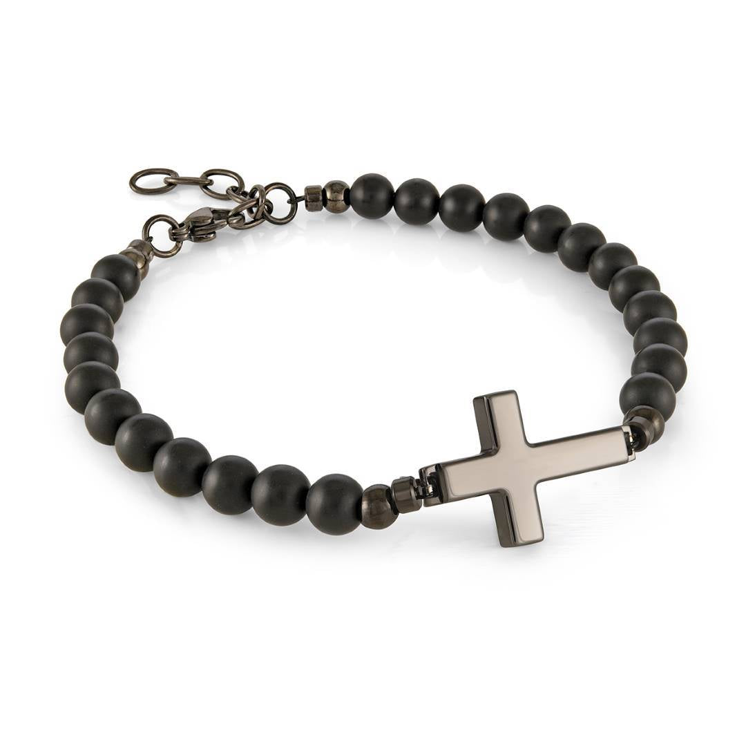 4MM ONYX & CROSS BRACELET