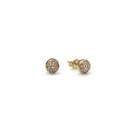 Discover the Unoaerre Golden silver earrings Gea. Gold-plated silver stud earrings with champagne cubic zirconia pavÃƒÂ©.