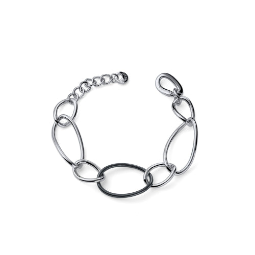 Discover the Unoaerre Oval chain bracelet Ladies Bracelets. Rhodium-plated silver bracelet with oval chain and black ceramic link decoration.