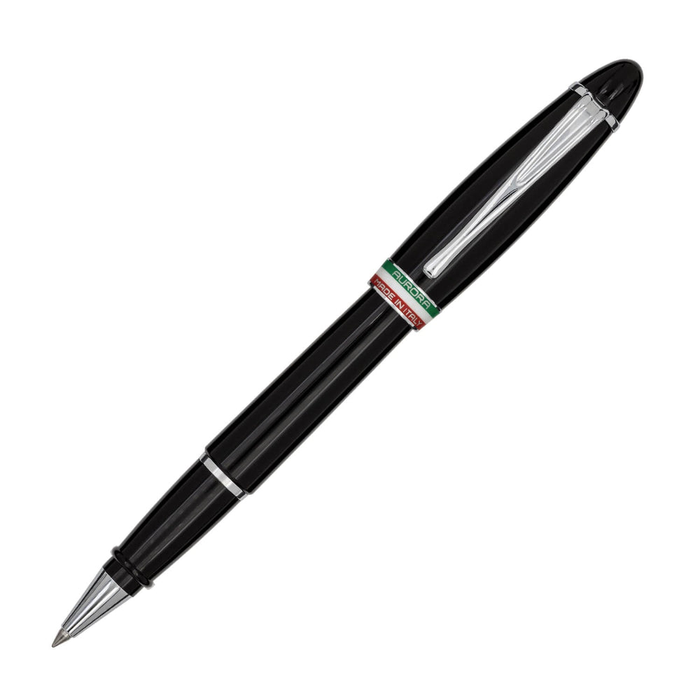 Discover the Aurora Ipsilon Italia Pen. Roller pen, black resin cap and barrel, chrome trims.