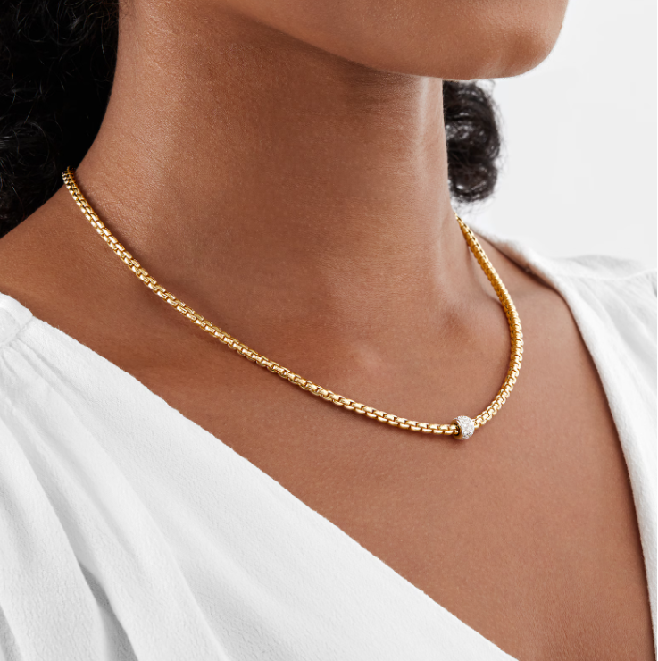 Fope 18KT Yellow Gold Necklace with Diamond Pave Pendant