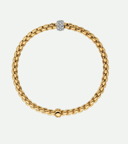 Fope Diamond Pave Flex'it Bracelet Yellow + White Gold