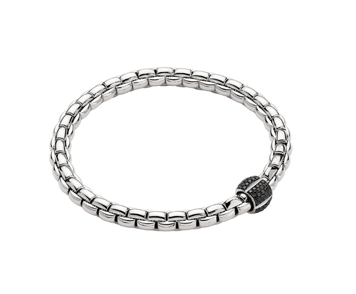 Fope White Gold Flex`It Bracelet with Black Diamond Pave