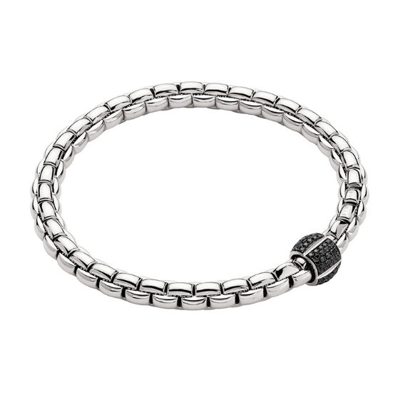 Fope White Gold Flex`It Bracelet with Black Diamond Pave