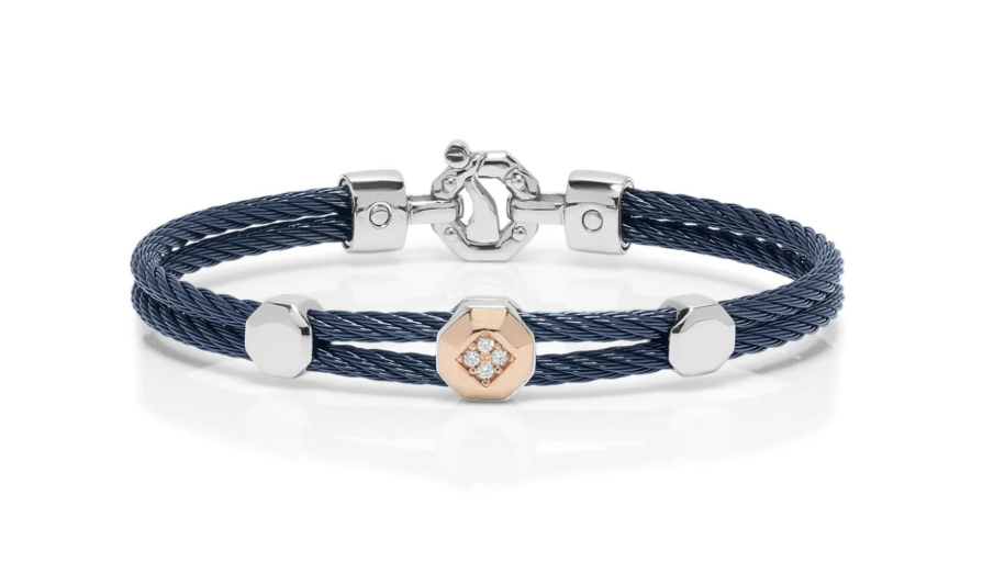 Baraka Stainless Steel Bracelet with 18KT Rose Gold and Diamonds