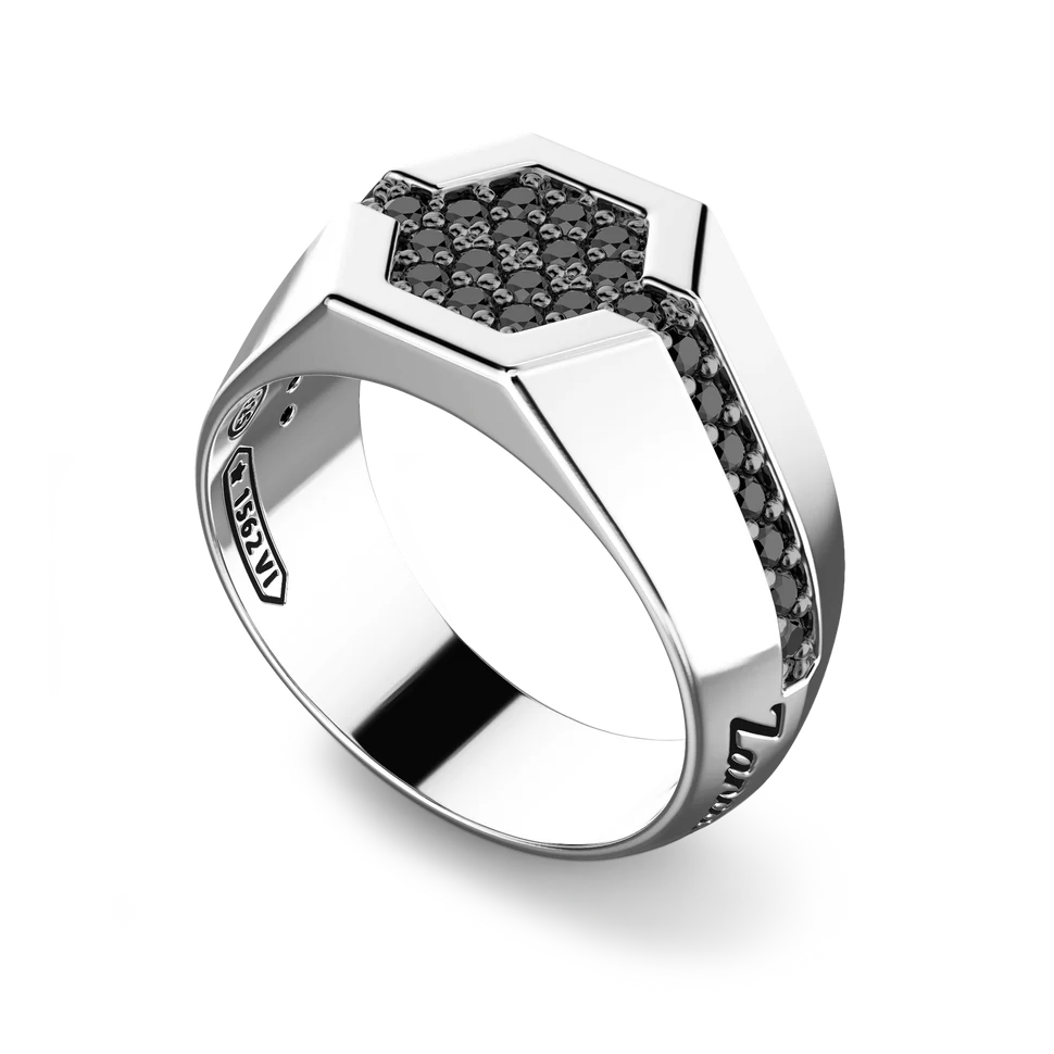 Silver Ring with Black Stones