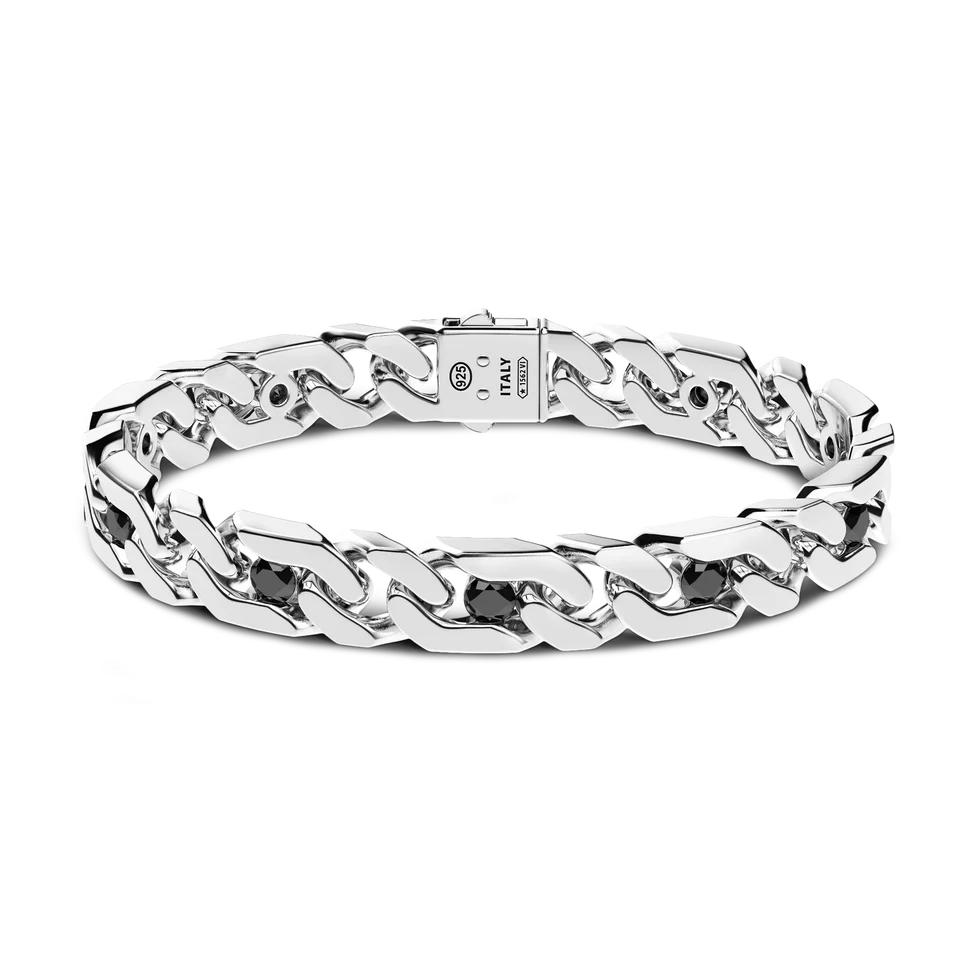Silver Chain Bracelet with Black Spinels