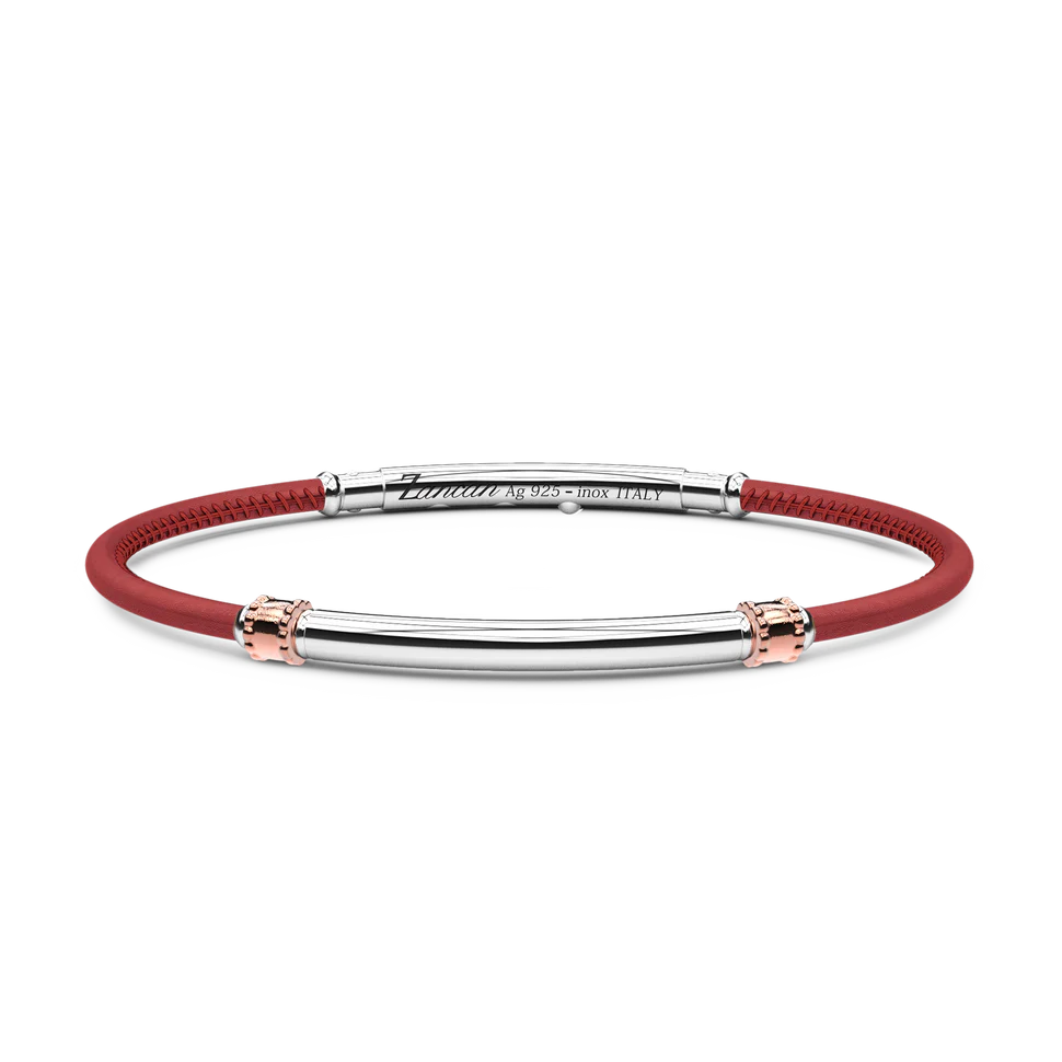 Red Silver Bracelet with Silver Tag