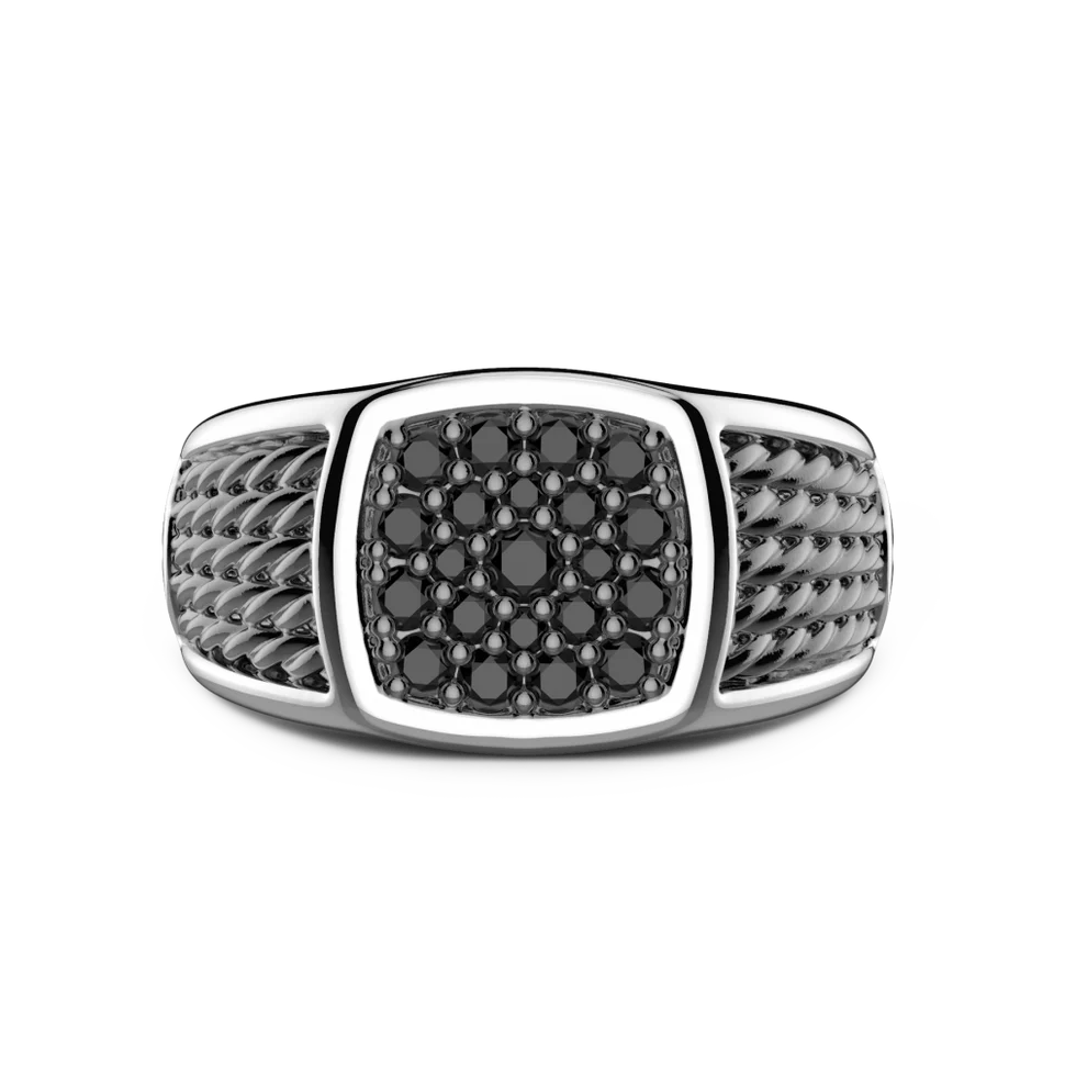 Silver Signet Ring with Black Stones