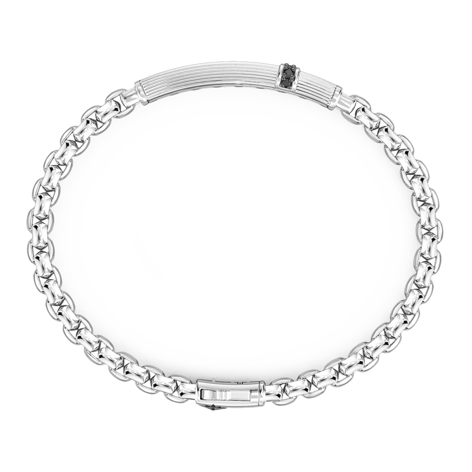 Silver Bracelet with Tag and Black Stones