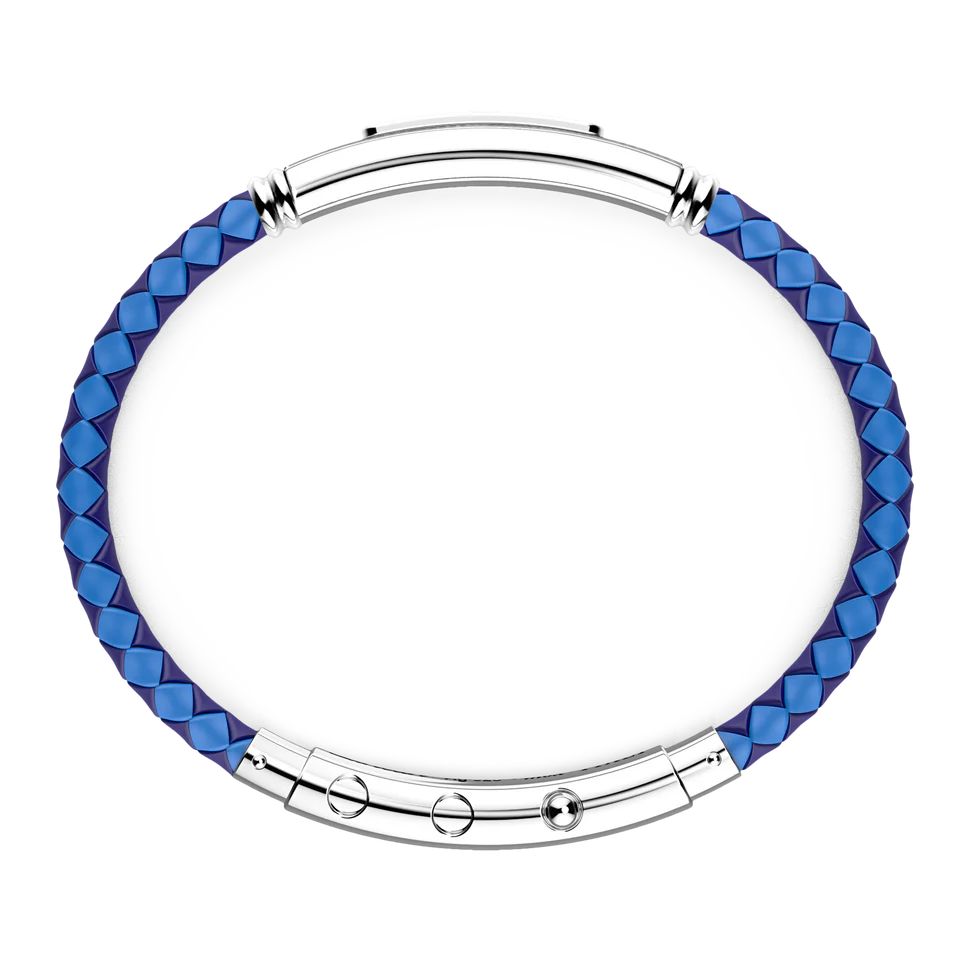 Blue Silicone Bracelet with Silver Tag & Black Stones