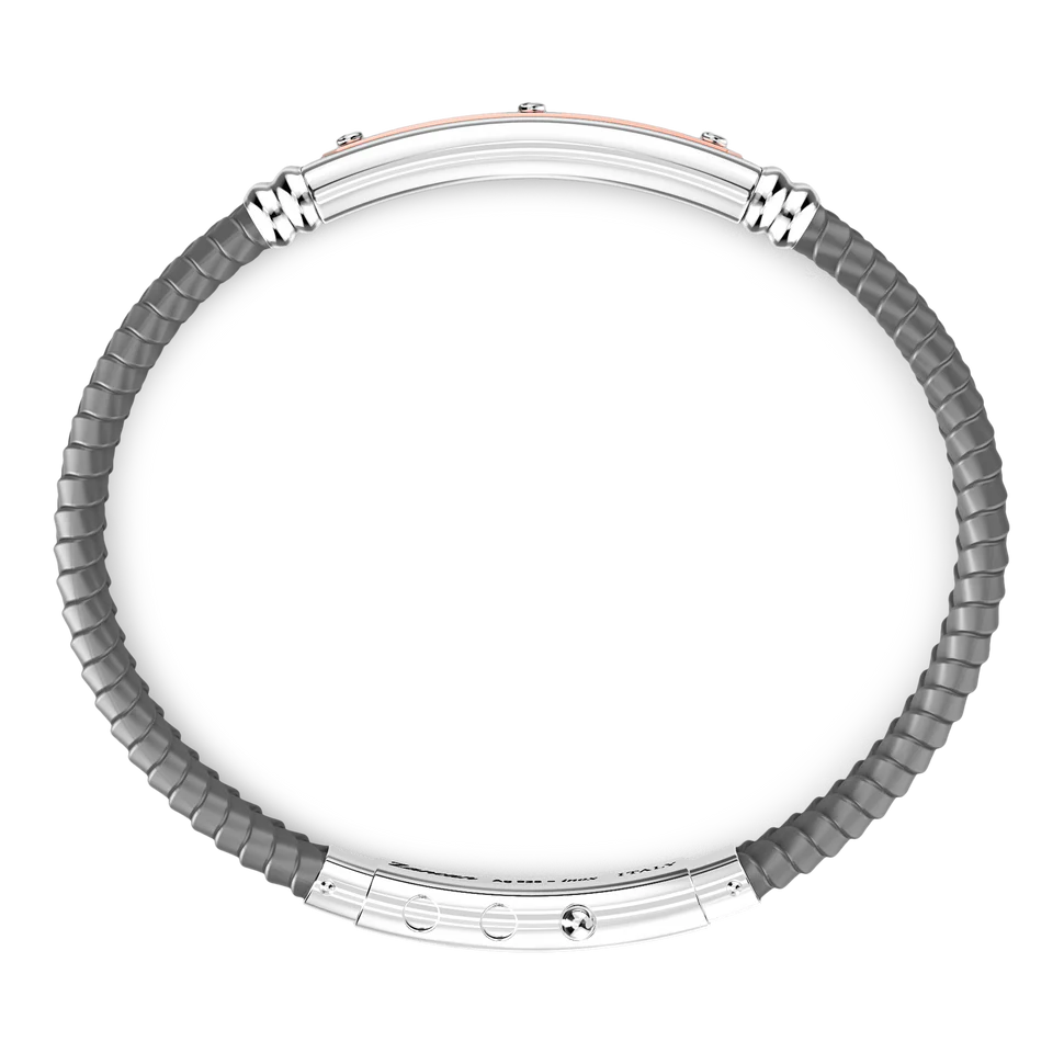 Gray Silicone Bracelet with Silver Tag & Rose Gold Details