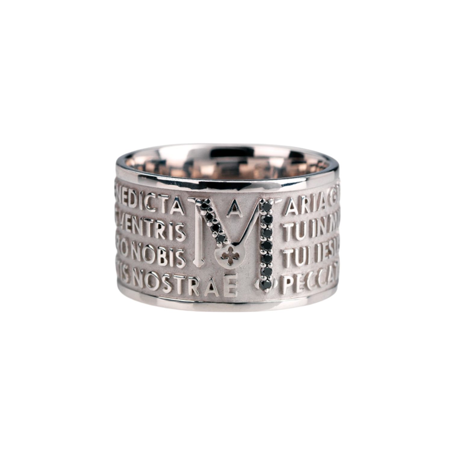 Ring Animae Rhodium Silver model MATER with Black Brilliants