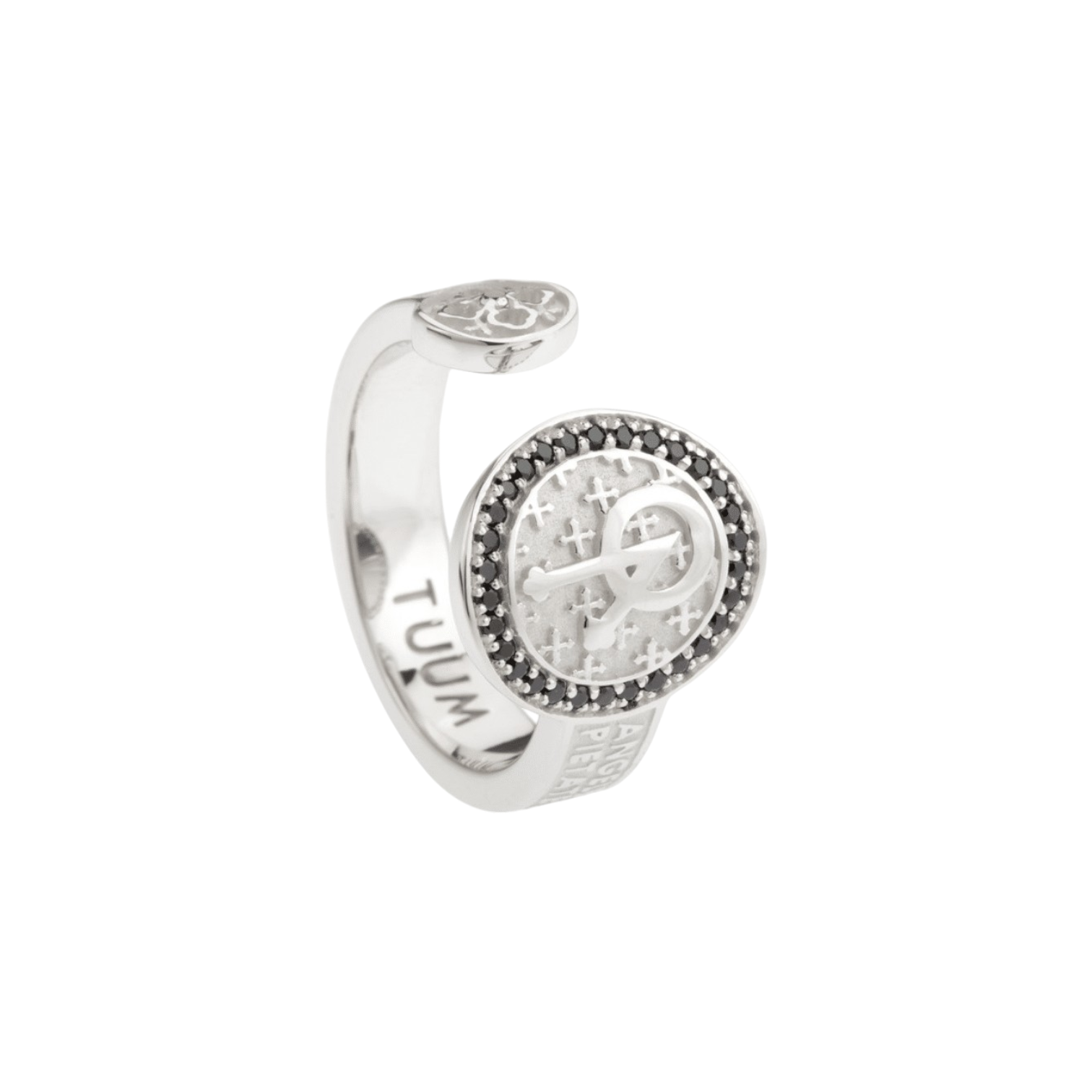 INFINITUUM ANGELO IN RHODIUM SILVER WITH BLACK SPINELS AND BLACK DIAMOND