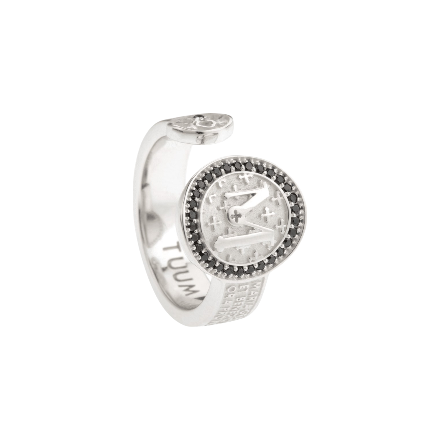 INFINITUUM MATER IN RHODIUM SILVER WITH BLACK SPINELS AND BLACK DIAMOND