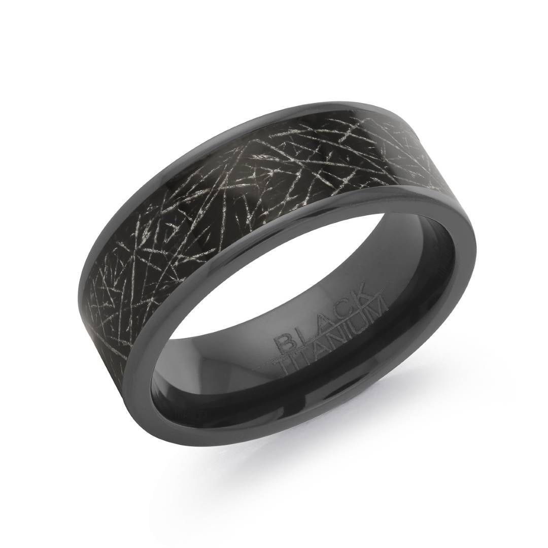 TITANIUM SIMULATED BLACK METEORITE 8MM BAND