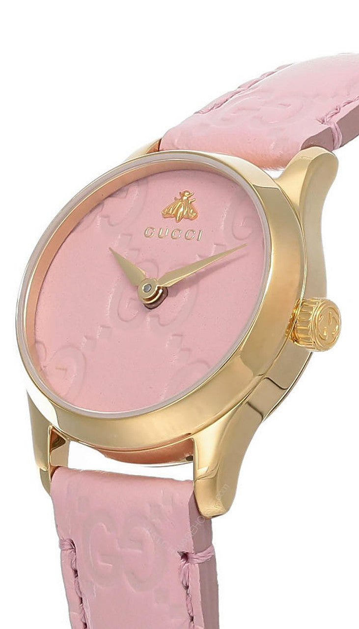GUCCI G-Timeless 27MM Quartz Pink Dial Leather Women's Watch
