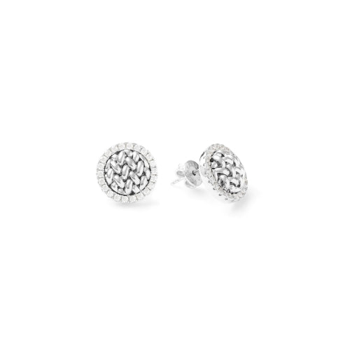 Discover the Unoaerre Chicco earrings with cubic zirconia. Chicco silver round-shaped earrings with cubic zirconia pavÃƒÂ© and pin and post clasp.